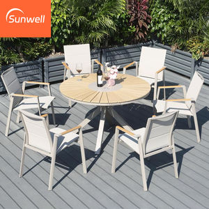 Ensemble de <span class=keywords><strong>table</strong></span> et de chaises rondes de salle à manger en aluminium moderne, imperméable, résistant aux UV et durable pour cour, patio, jardin, hôtel - Product Image 3