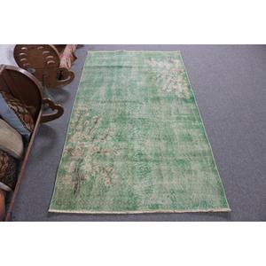 Alfombra Vintage de 3.6x6.3 pies (109x193 cm), Alfombra Turca de Lana con Diseño de Puntos Verdes - Product Image 1