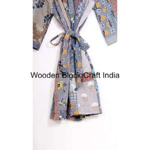 Vêtement de nuit long en coton biologique vintage pour femmes, robe kimono matelassée Kantha, fabrication artisanale, mode indienne pour les festivals, veste confortable - Product Image 6