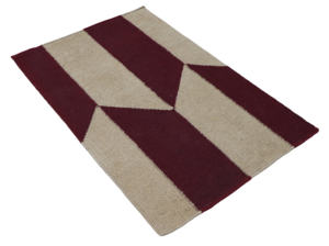 Handmade Reversible Modern Geometric <b>Linen</b> Pet <b>Yarn</b> Dhurrie Rug Eco Friendly Thin Flatweave Ivory Maroon Stripes Area Rugs Sets - Product Image 4