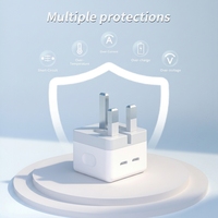 Cargador Rápido de 20W con Puerto Tipo C PD, Compatible con Enchufe Plegable Estándar del Reino Unido, Juego de Cables Extendidos, Accesorios para Teléfono