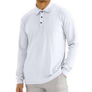 Polo de Manga Larga Verde Oliva con Rayas Verticales Texturizadas de Alta Calidad Personalizado para Hombre, Top Informal de Negocios - Product Image 2