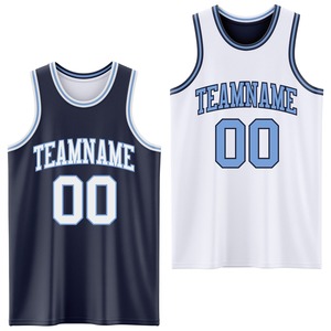 Directo de fábrica al por mayor de encargo blanco marino-azul claro Reversible doble cara sublimación baloncesto traje Jersey - Product Image 1