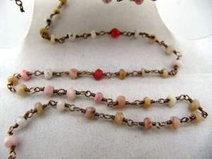 Natural Pink Opal Rondelle Faceted 3-4mm Size <b>Beaded</b> Opal Wire Wrapped <b>Rosary</b> Chain Wholesale Prices Handmade Jewelry chain - Product Image 2