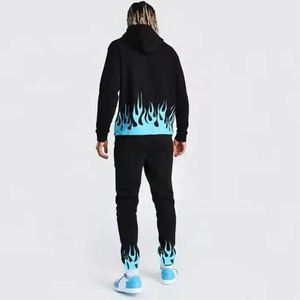 ชุดวอร์มกางเกงวอร์มและมีฮู้ดสำหรับผู้ชายชุดวอร์มสองชิ้นพิมพ์ลายเปลวไฟชุดวอร์มแฟชั่นแนวสตรีทโอเวอร์ไซส์ตามสั่ง - Product Image 5