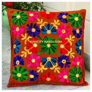 Handmade Wool Thread Embroidery Work <b>Cushion</b> Cover Suzani <b>Cushion</b> Covers Gujrati Pillow Case for Sofa and Room Decor - Product Image 4
