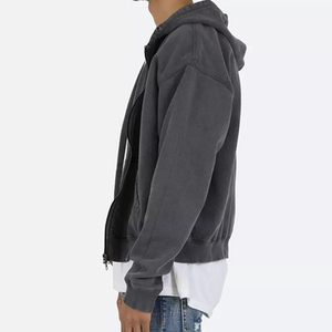 OEM service 400gsm coton polaire fermeture éclair sweats à capuche personnalisé unisexe haute qualité fermeture éclair acide lavé sweats à capuche pour hommes prix de gros - Product Image 4