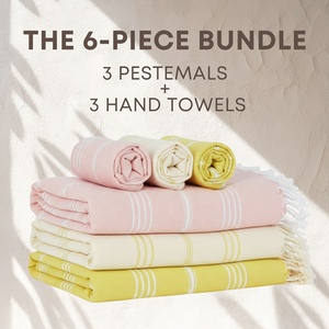 Ensemble de 6 serviettes en coton turc, 3 serviettes de plage rayées personnalisées, 3 serviettes de cuisine, écologiques, légères et absorbantes - Product Image 1