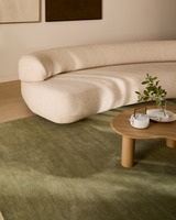 Tapis en laine fait main vert sauge personnalisé, doux et moelleux, à poils longs de 15 mm, design moderne, durable, couleur unie