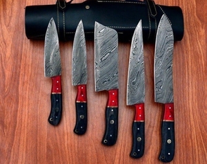 Juego de Cuchillos de Chef de Acero de Damasco de 67 Capas Hechos a Mano, 5 Piezas, Hojas Afiladas y Duraderas, Diseño Ambidiestro, Mango Personalizable, Recto - Product Image 5