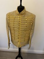Tunique de style uniforme de hussard napoléonien tressée dorée brodée Pelisse Jimi Hendrix veste pour homme
