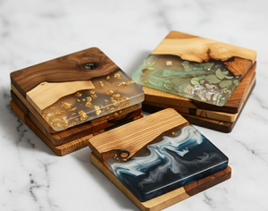 แผ่นรองแก้วเรซิ่นอีพ็อกซี่ไม้พรีเมียม |   ชุดแผ่นรองแก้วไม้ทำมือ |   ใช้ในบ้าน บาร์ โรงแรม และร้านอาหาร - Product Image 2