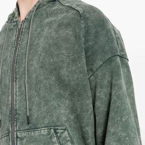 2025 nueva venta al por mayor ODM hombres logotipo personalizado FrenchTerry 100% algodón Unisex Sudadera con capucha Vintage Oversize Zip transpirable Snow Wash - Product Image 2