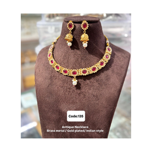 Premium Antique Bridal Necklace <b>Set</b> with Earrings Heavy Design Jewelry for Women in High Global Demand from <b>Indian</b> Makers - Product Image 4
