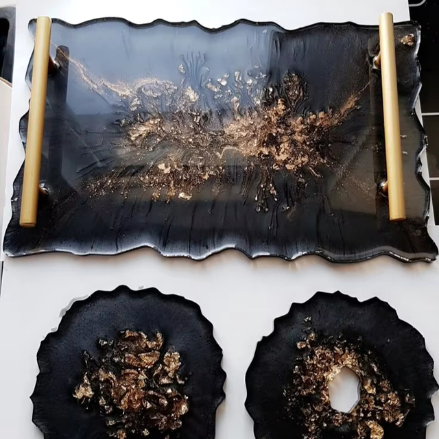 NATURAL Handmade Resin Epoxy Serving Tray One-of-a-Kind Kitchen Essentials for Home Restaurant Hotel Decorative Serving Tra
