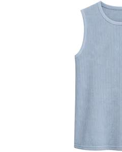 Camiseta sin Mangas Personalizada para Hombre, Ajuste Muscular, Ropa Casual de Verano, Tela Texturizada, Suave y Elástica, Color Azul Cielo, Venta al Por Mayor OEM - Product Image 2