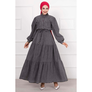 Vestido Denim Hijab con Detalle de Bolsillo, Humo - Product Image 4