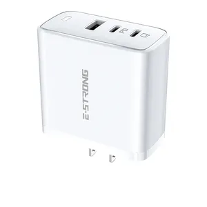 Chargeur ESTRONG USB C 65W GaN Chargeur Adaptateur pour ordinateur portable 3 ports pour iPhone 15 Mac Book Laptop Samsung