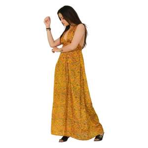 Vestido de seda Maxi bohemio para mujer, Vestido largo de tela Sari vintage, talla única, traje de noche o fiesta de diseñador de ajuste regular - Product Image 3