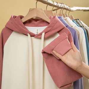 Sweat à capuche en velours côtelé imprimé numérique 3D personnalisé 320 g/m² 100% coton teint dans des tons unis avec des manches de différentes couleurs pour l'hiver - Product Image 1