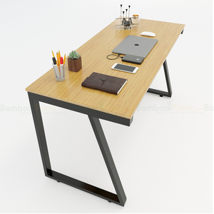 Minimalist Trapez Bamboo II <b>Desk</b> 140x60cm Assembled Metal Legs - Product Image 1