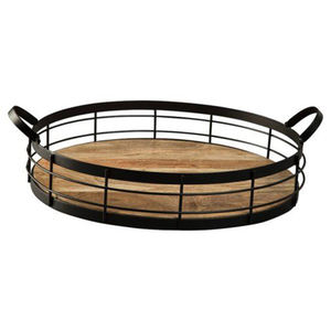 Plateau en bois vintage de différentes tailles avec support en fer Plateau de forme ronde de qualité de luxe pour la cuisine domestique à un prix abordable - Product Image 6