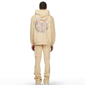 ชุดวิ่งแบบเรียงซ้อนทรงบานของผู้ชายชุดวอร์มมีฮู้ดกางเกงสองชิ้นสำหรับฤดูหนาวขอบริมผ้าดิบสำหรับผู้ใหญ่ผ้าฝ้าย - Product Image 4