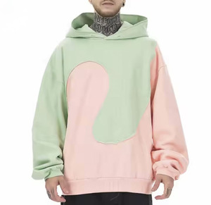 เสื้อฮู้ดแบบสวมหัวของผู้ชายเสื้อฮู้ดแบบสวมหัวสีทึบระบายอากาศได้ดีโอเวอร์ไซส์ผ้าฟลีซเย็บปะต่อสำหรับฤดูหนาว - Product Image 4