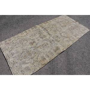 Alfombra de retazos de lana Beige Vintage rectangular grande de 3,5x7,4 pies para sala de estar adolescente Material viscosa con respaldo de látex para pasillo - Product Image 2