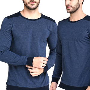 Haider-camiseta personalizada de manga larga para hombre, camisa con puños acanalados azules y cuello redondo, color azul, la más vendida, a la venta - Product Image 3
