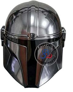 Casco mandaloriano de calibre 18, casco medieval de acero, casco mandaloriano Boba Fett, pulido plateado con forro, accesorios para fiesta de Halloween - Product Image 1