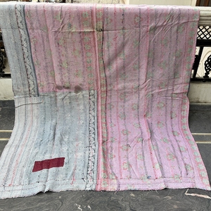 Fabricación India reversible remiendo relajante costura a mano Evergreen vintage Sari kantha edredón colección hecha a mano - Product Image 6