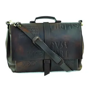 Top quality Italian handmade genuine leather briefcase with adjustable strap and handle GEORGE IKUNICO