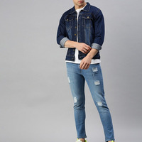 Vestes en jean déchirées vintage de haute qualité, respirantes, de couleur unie, coupe-vent, hiver, 100% coton, longueur normale, manteaux décontractés pour hommes