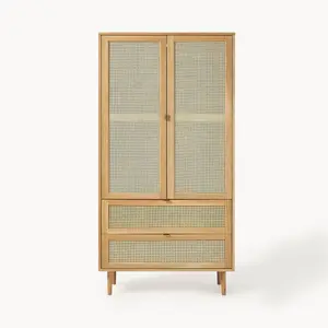 High Quality Wooden Wardrobe Bedroom Furniture Wooden Wardrobe with Rattan Door Clothes Organizer made in Vietnam