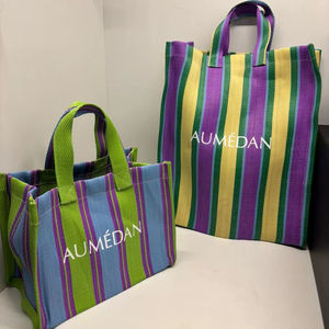 Bolsa de cosméticos de Playa Grande impermeable reciclada de telar manual de moda ecológica personalizada reutilizable con Cremallera de nailon tejido a rayas - Product Image 4