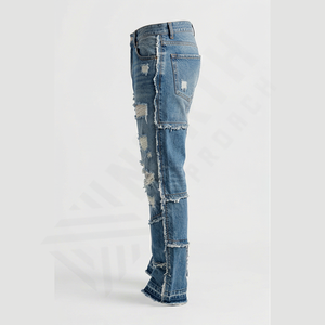 Nouveauté Pantalon long en jean décontracté pour homme Motif uni tendance Streetwear Broderie Bouton Coupe ample Jean en coton - Product Image 3