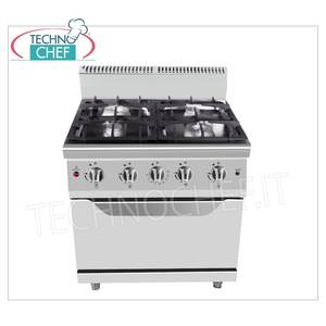 Technochef - Cuisinière à gaz 4 brûleurs avec four à gaz, 29,00 kW - Product Image 2
