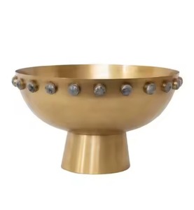 Antique Finished Metal Salad <b>Bowl</b> With Stand Home ware Decorative <b>Dessert</b> Fruit Serving <b>Bowl</b> - Product Image 2