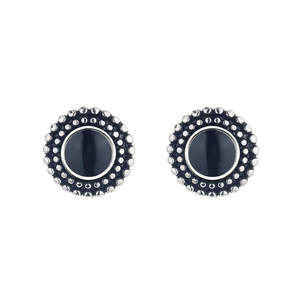 Orecchini a perno artigianali Amy e Annette in oro 18K e argento sterling con onice, diamanti e zirconi incastonati a castone, per fidanzamento - Product Image 1