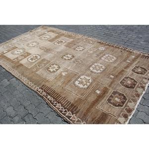 พรมวินเทจตุรกี ขนาด 6.4x11.6 ฟุต พรมลายพรางสีน้ำตาลขาว ทำจากขนสัตว์ - Product Image 2