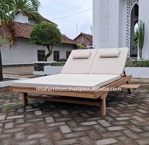 Patio Lounge Water Resist <b>Cushion</b> Garden Furniture Outdoor Solid Teak Wooden Double Sunbed <b>Lounger</b> Swimming Pool Durable Wood - Product Image 5