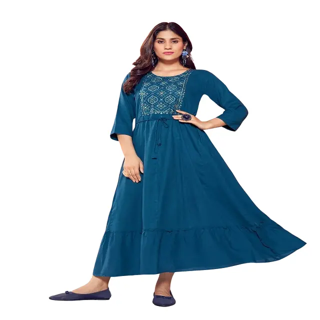 FASHION VALLEY PRESENTS RAYON LONG GOWN WITH EMBROIDERY WORK LONG KURTIS