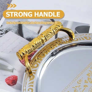 Bandeja de Servicio de Lujo Plateada y Dorada con Asas, Bandeja de Acero Inoxidable, Bandeja Ovalada para Comida, para Cenas, Bodas, Hogar y Cocina - Product Image 4