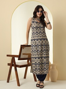 Unity Luxure 1925 Kurta Informal de Línea Recta con Estampado Floral para Mujer, en Nailon/Algodón, Estilo Natural (Beige) - Product Image 3
