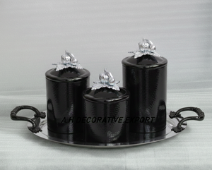 Modern Europe Style Black Stainless Steel Canister with Gold Top Buckle <b>Lid</b> Eco-Friendly for Kitchen Countertop Storage - Product Image 1