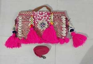 Traditional Handcrafted Bohemian style Banzara Bag Floral Embroidered Satchel With Tassels And Shell Decor - Product Image 4