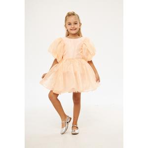 Abito da sera da ragazza con manica a palloncino in organza color salmone - Product Image 5