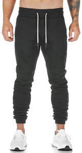 Pantalones Deportivos Ajustados para Hombre, Negros, Corte Ajustado, Elásticos, con Cintura Elástica, Cordón Ajustable, Bolsillos Laterales con Cremallera, Transpirables - Product Image 2