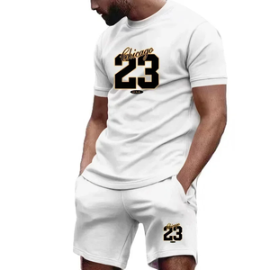 Ropa deportiva de verano, Conjunto de camiseta y pantalones de manga corta, ropa de gimnasio, ropa deportiva 100% de algodón para hombre, ropa de dos piezas para hombre - Product Image 1